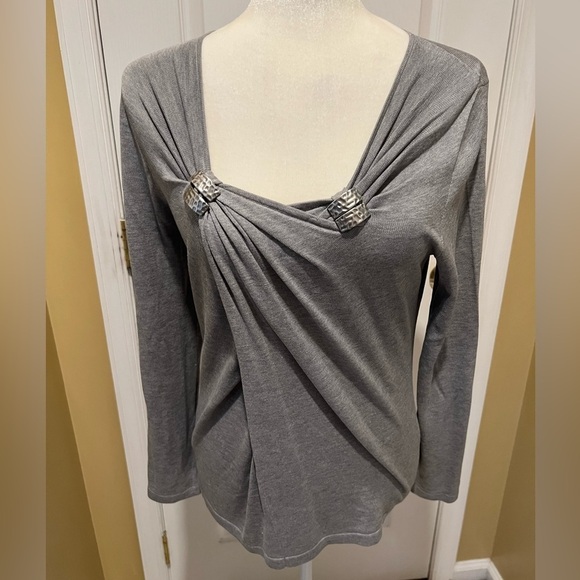 Chaus Women Dressy Casual Grey Long Sleeve Light Sweater Size Petite Medium - Picture 1 of 6